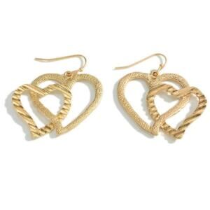 Gold Tone Double Heart Drop Earrings